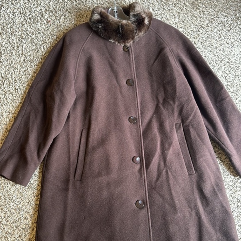 Jones New York Single-Breasted Wool-Blend Coat with Faux Fur Collar Size 18w - Picture 6 of 13